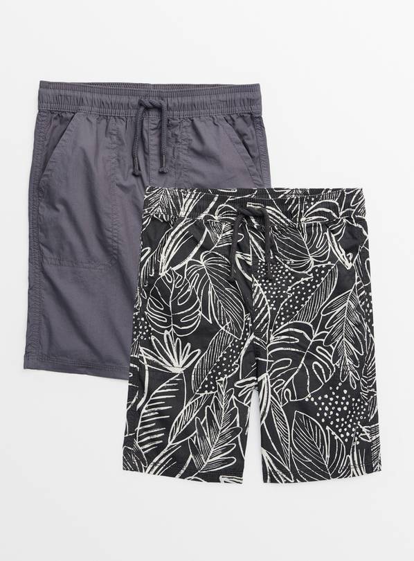 Leaf Print & Plain Shorts 2 Pack 8 years